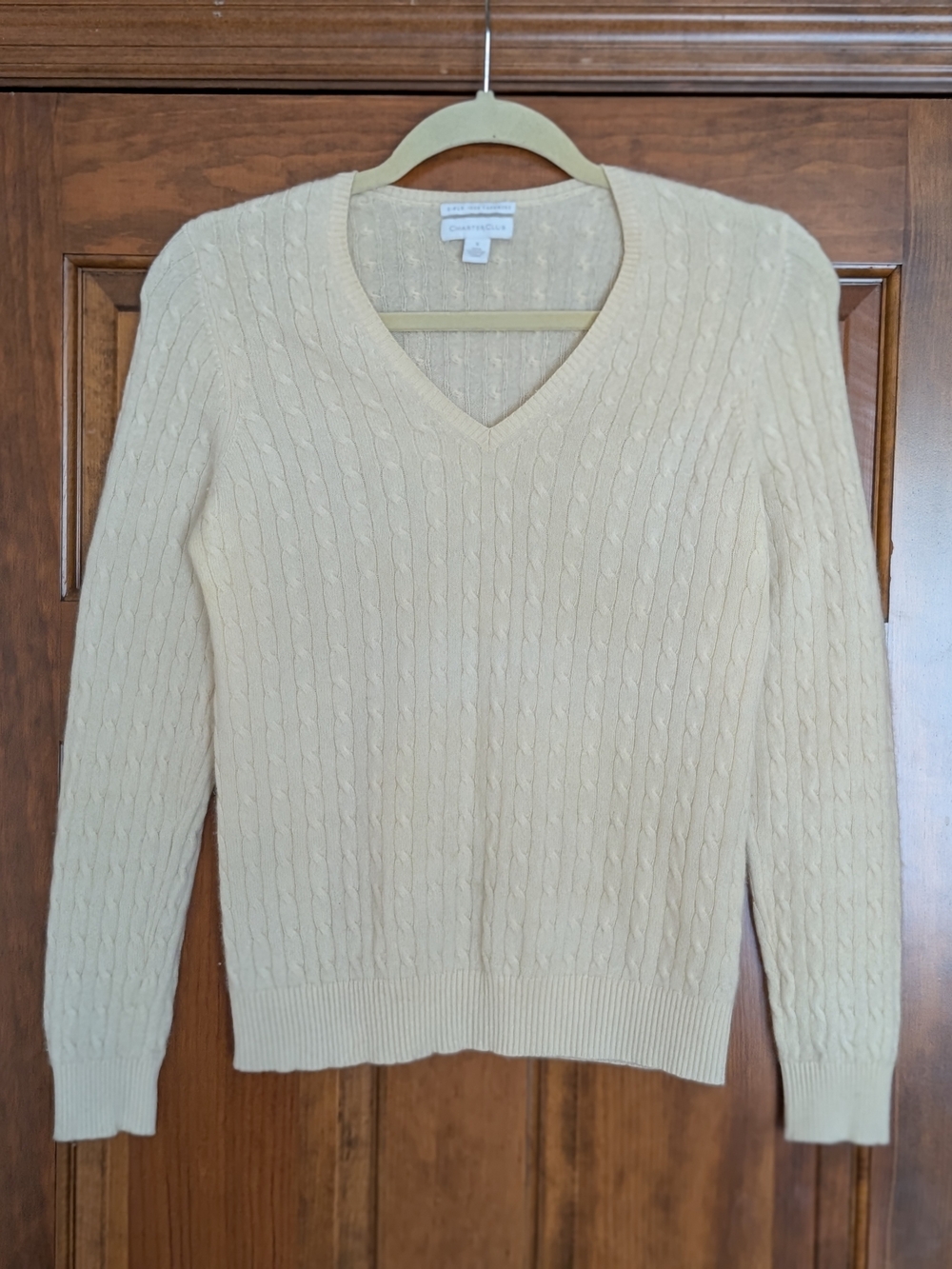 100% Cashmere Cable Knit V-Neck Sweater Size S Ivory Charter Club - Picture 11 of 11